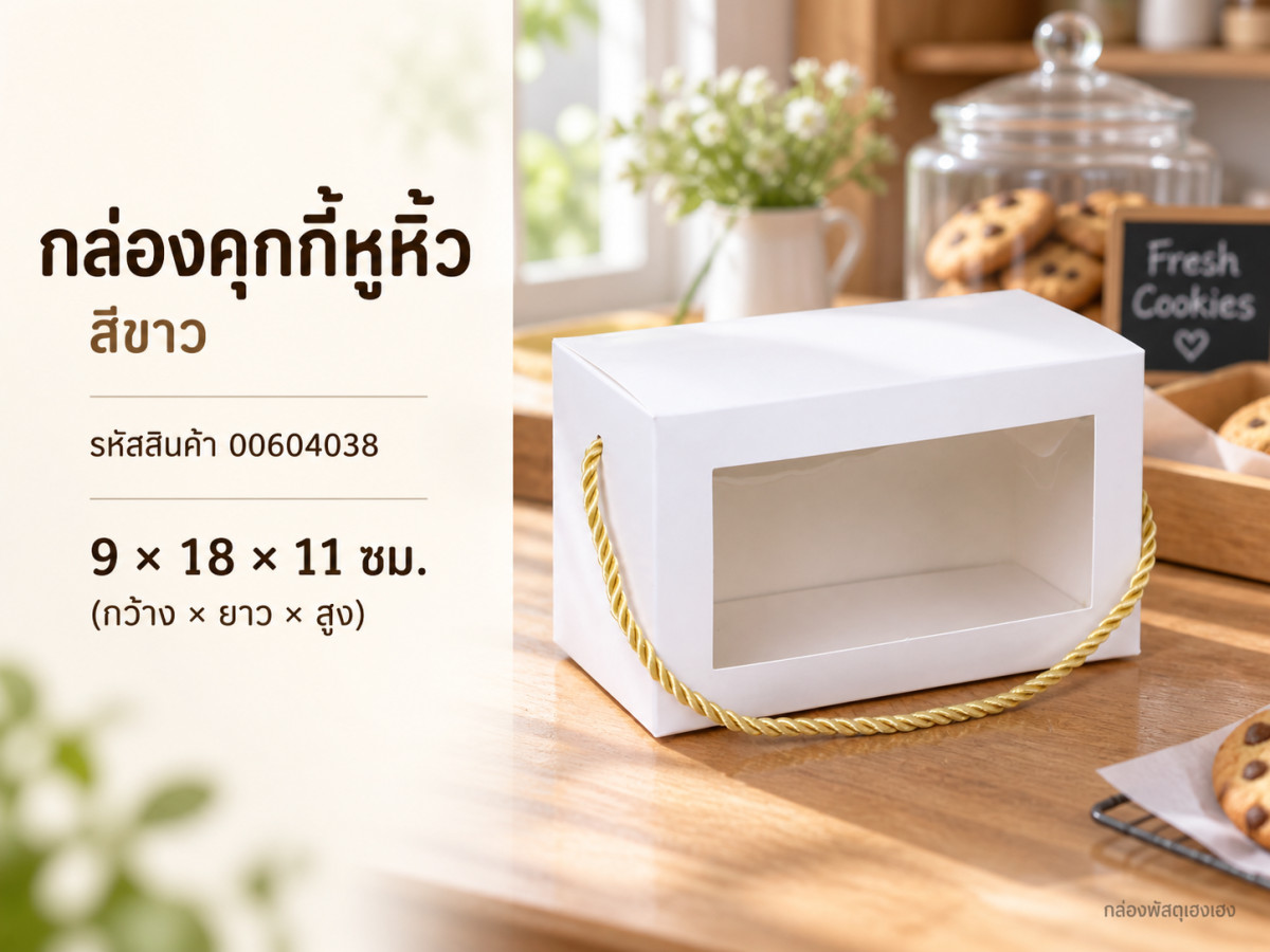 กล่องคุกกี้หูหิ้ว สีขาว 9x18x11 ซม.