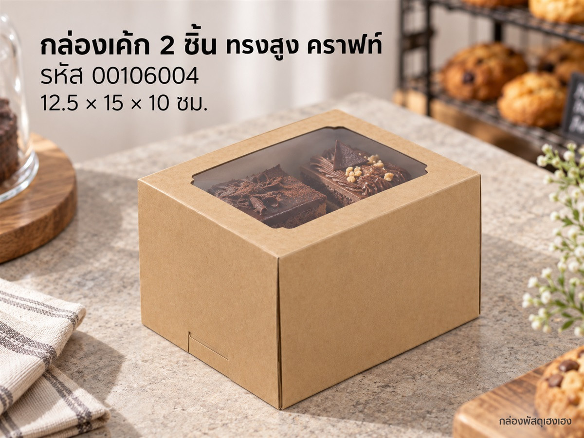 กล่องเค้ก 2 ชิ้น คราฟ 15x12.5x10 ซม.