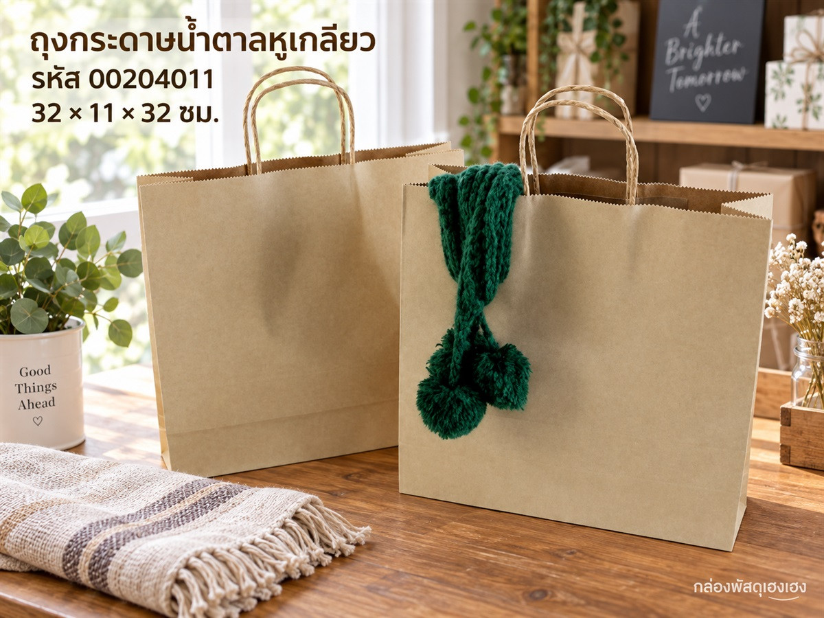 ถุงกระดาษน้ำตาลหูเกลียว ขนาด 32*11*32 ซม.