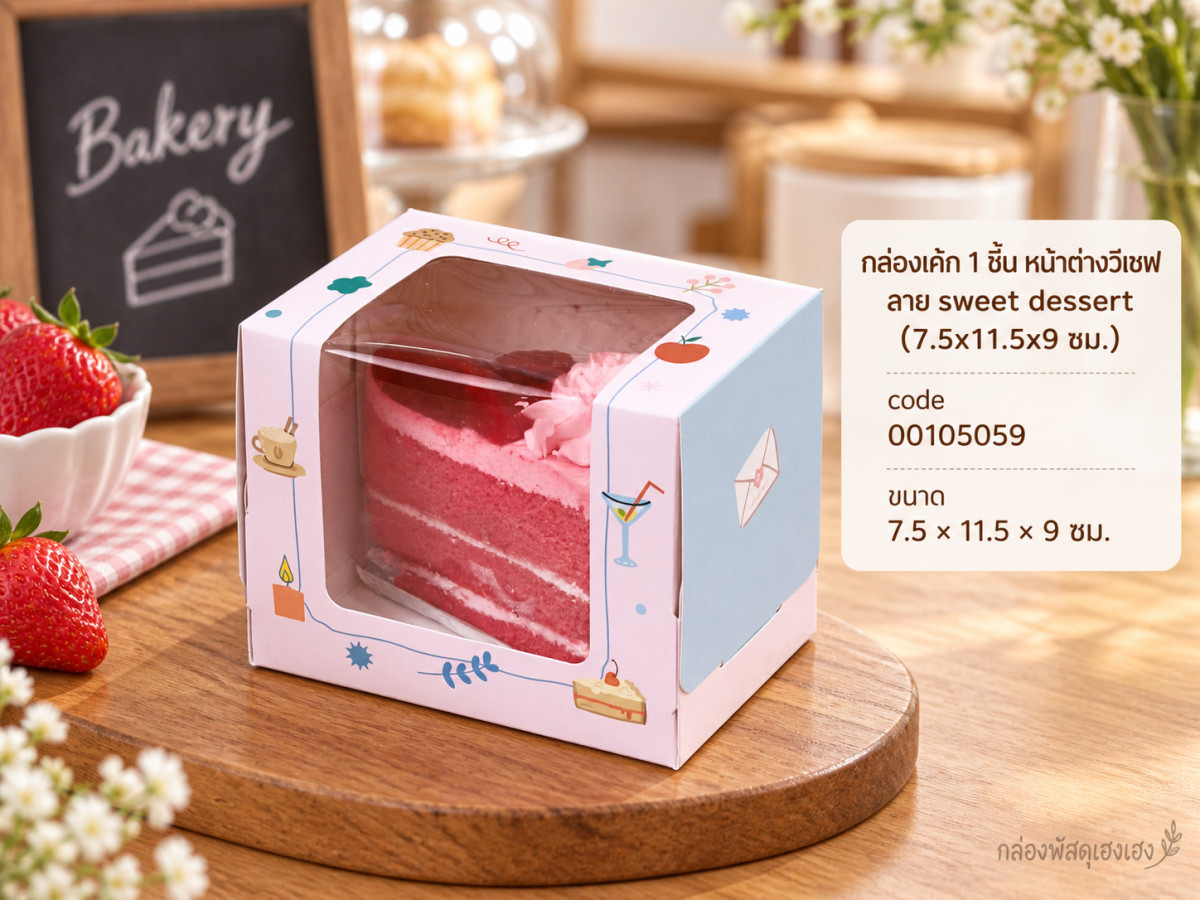 กล่องเค้ก 1 ชิ้น หน้าต่างวีเชฟ ลาย sweet dessert (7.5x11.5x9 ซม.)