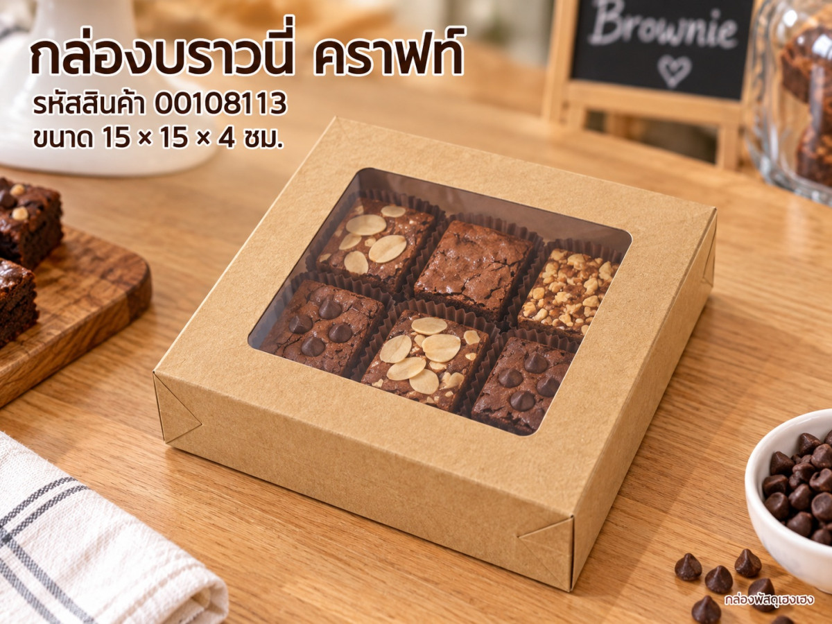 กล่องบราวนี่ คราฟท์ 15x15x4 ซม.