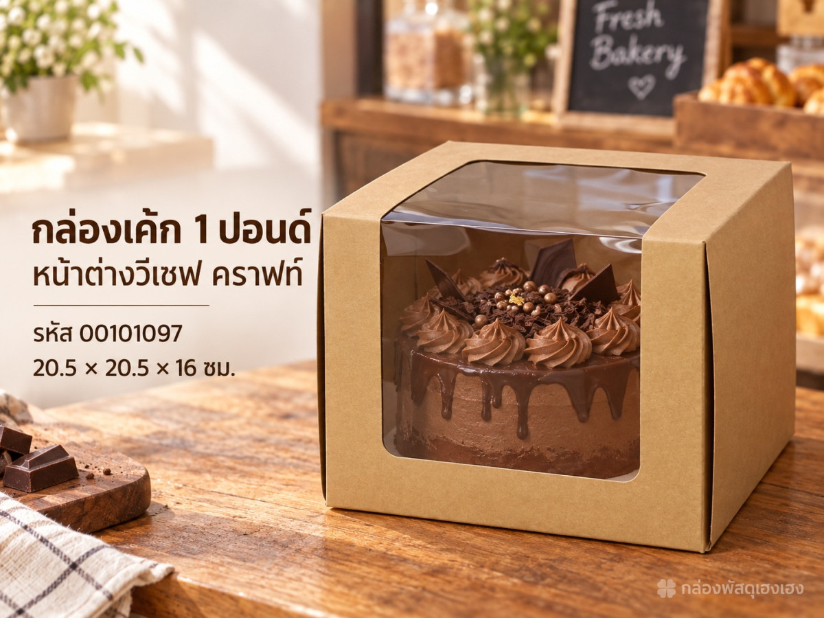 กล่องเค้ก 1 ปอนด์ หน้าต่างวีเชฟ คราฟท์ 20.5x20.5x16 ซม.