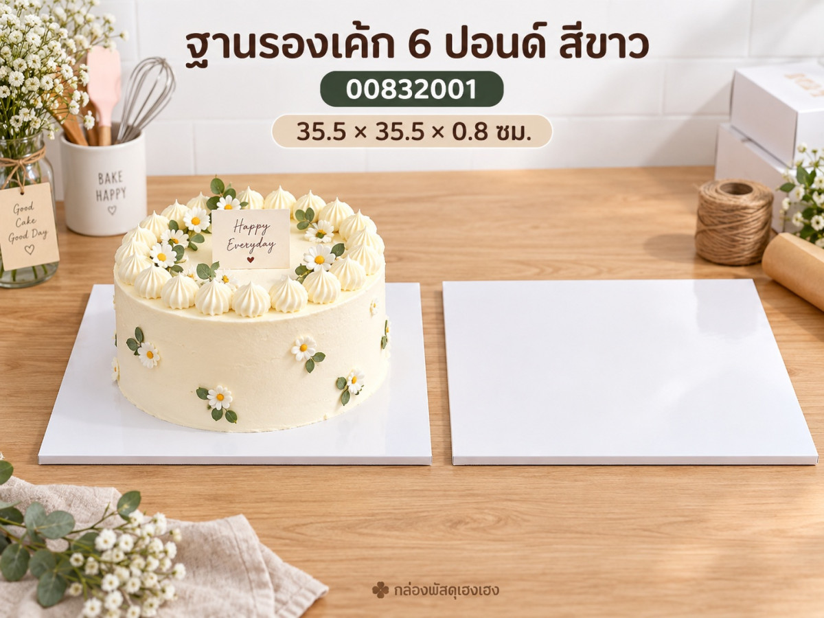 ฐานรองเค้ก 6 ปอนด์ แบบหนา สีขาว 35.5x35.5x0.8 ซม.