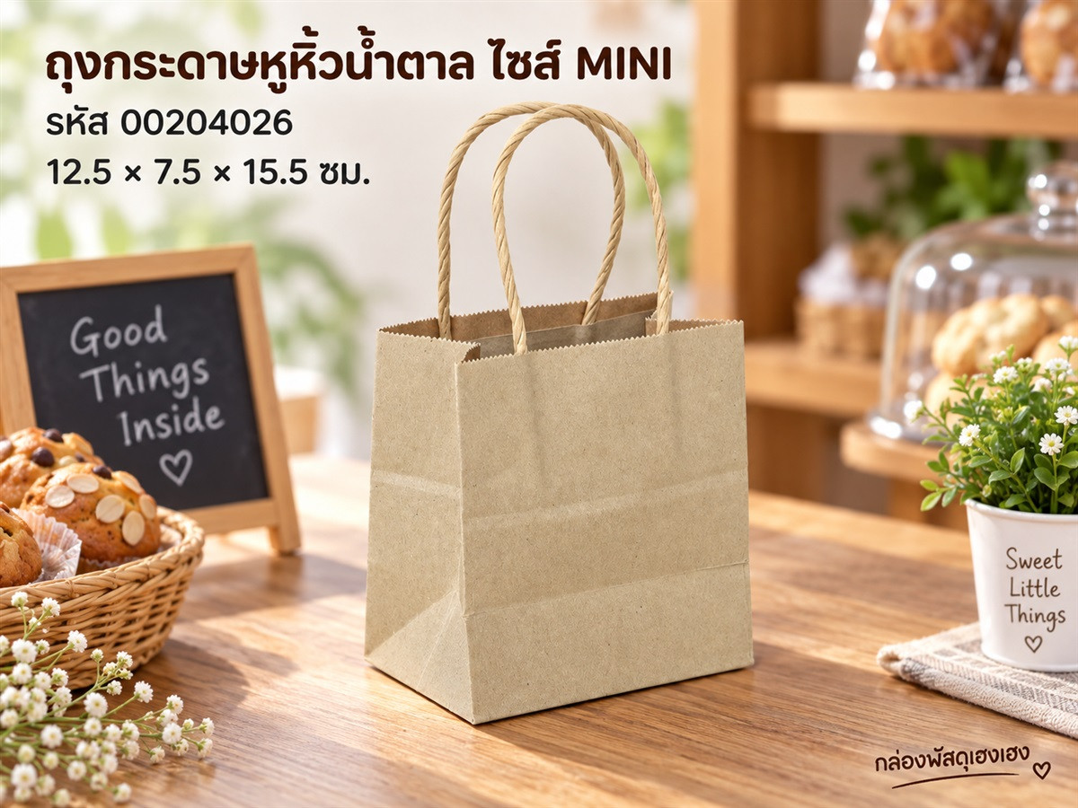 ถุงกระดาษหูหิ้วน้ำตาล ไซส์ MINI 12.5x7.5x15.5 ซม.