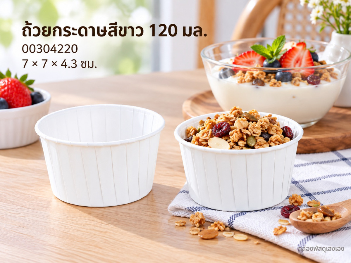 ถ้วยกระดาษ สีขาว ขนาด 120 ml 7.0x7.0x4.3 ซม.