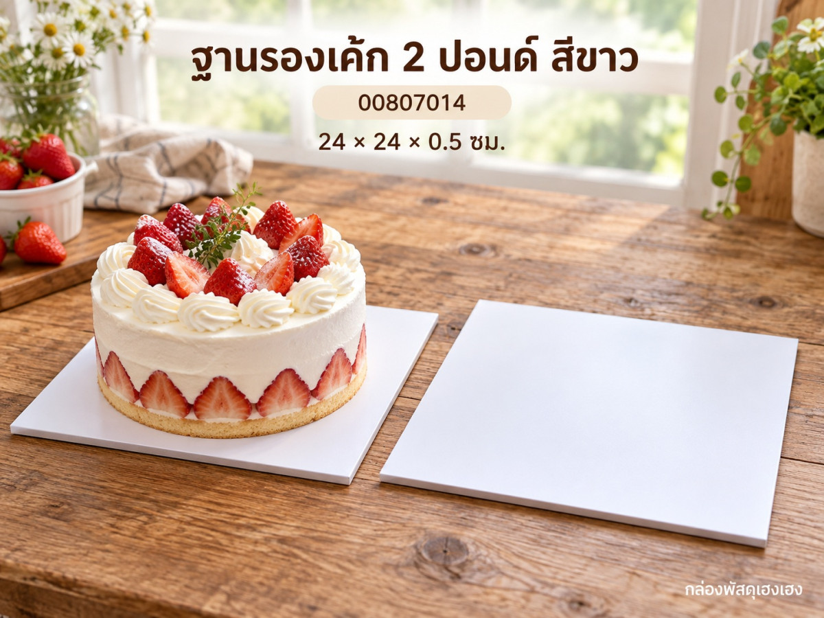 ฐานรองเค้ก 2 ปอนด์ แบบหนา สีขาว 24x24x0.5 ซม.