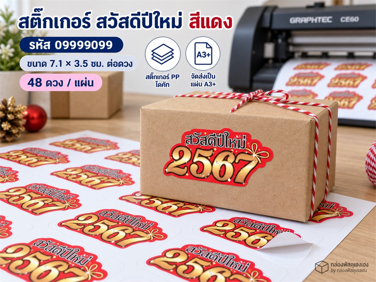 สติ๊กเกอร์สำเร็จ-สวัสดีปีใหม่ 2566 สีแดง
