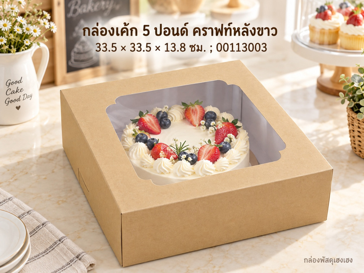 กล่องเค้ก 5 ปอนด์ คราฟท์หลังขาว 33.5x33.5x13.8 ซม.