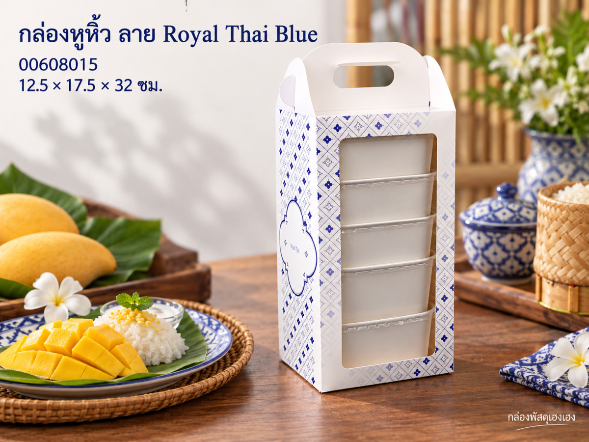 กล่องหูหิ้ว ลาย Royal Thai Blue 12.5x17.5x32 ซม.