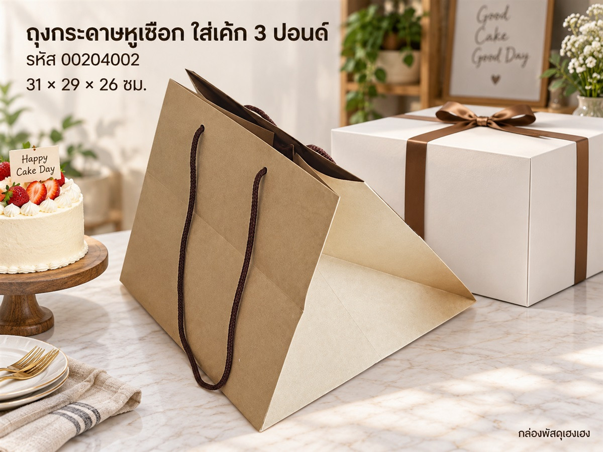ถุงกระดาษน้ำตาลใส่กล่องเค้ก 3 ปอนด์