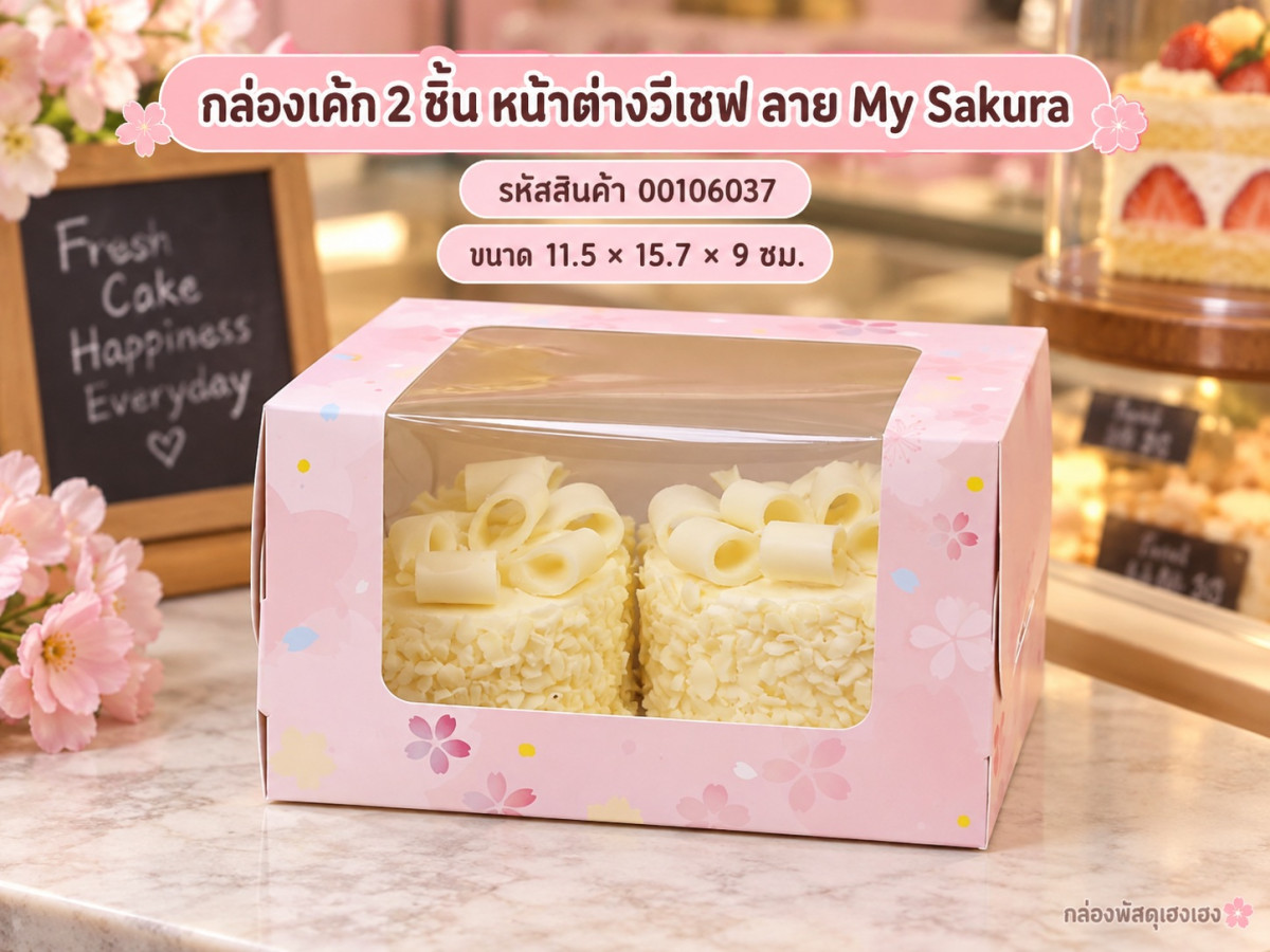 กล่องเค้ก 2 ชิ้น หน้าต่างวีเชฟ ลาย My Sakura 11.5x15.7x9 ซม.