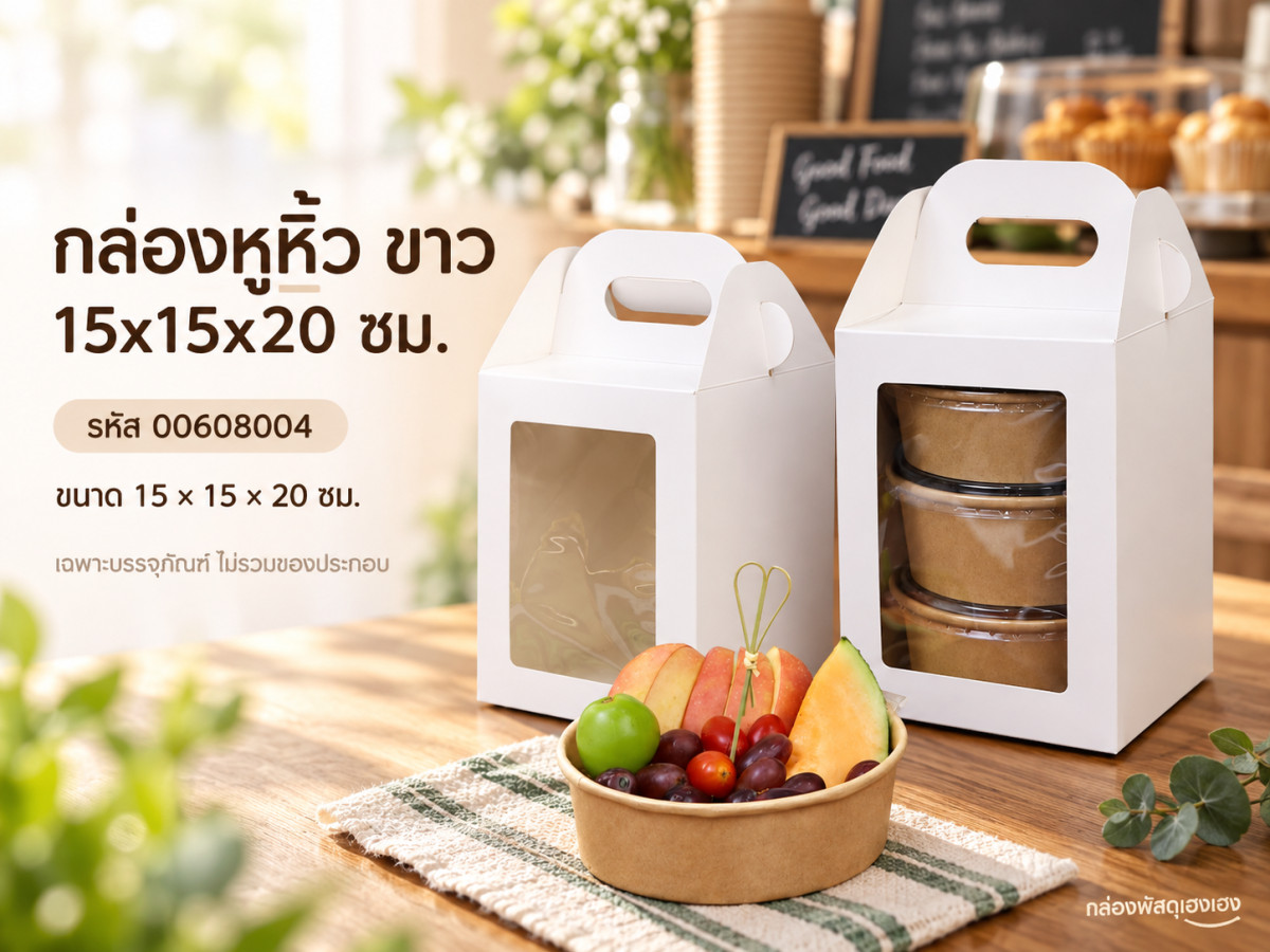 กล่องหูหิ้ว ขาว 15x15x20 ซม.