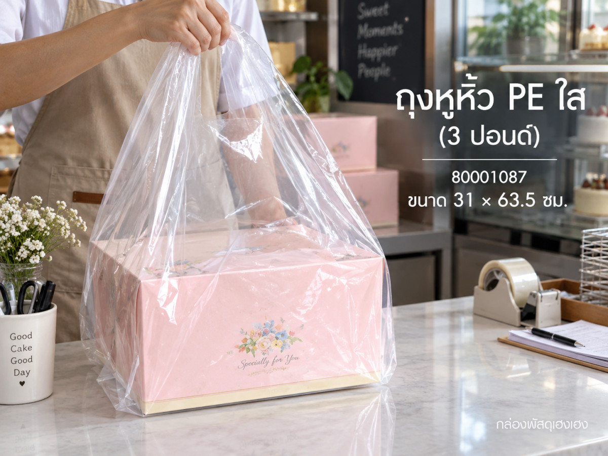 ถุงหูหิ้ว PE ใส(3 ปอนด์) ขนาด 12x25 นิ้ว