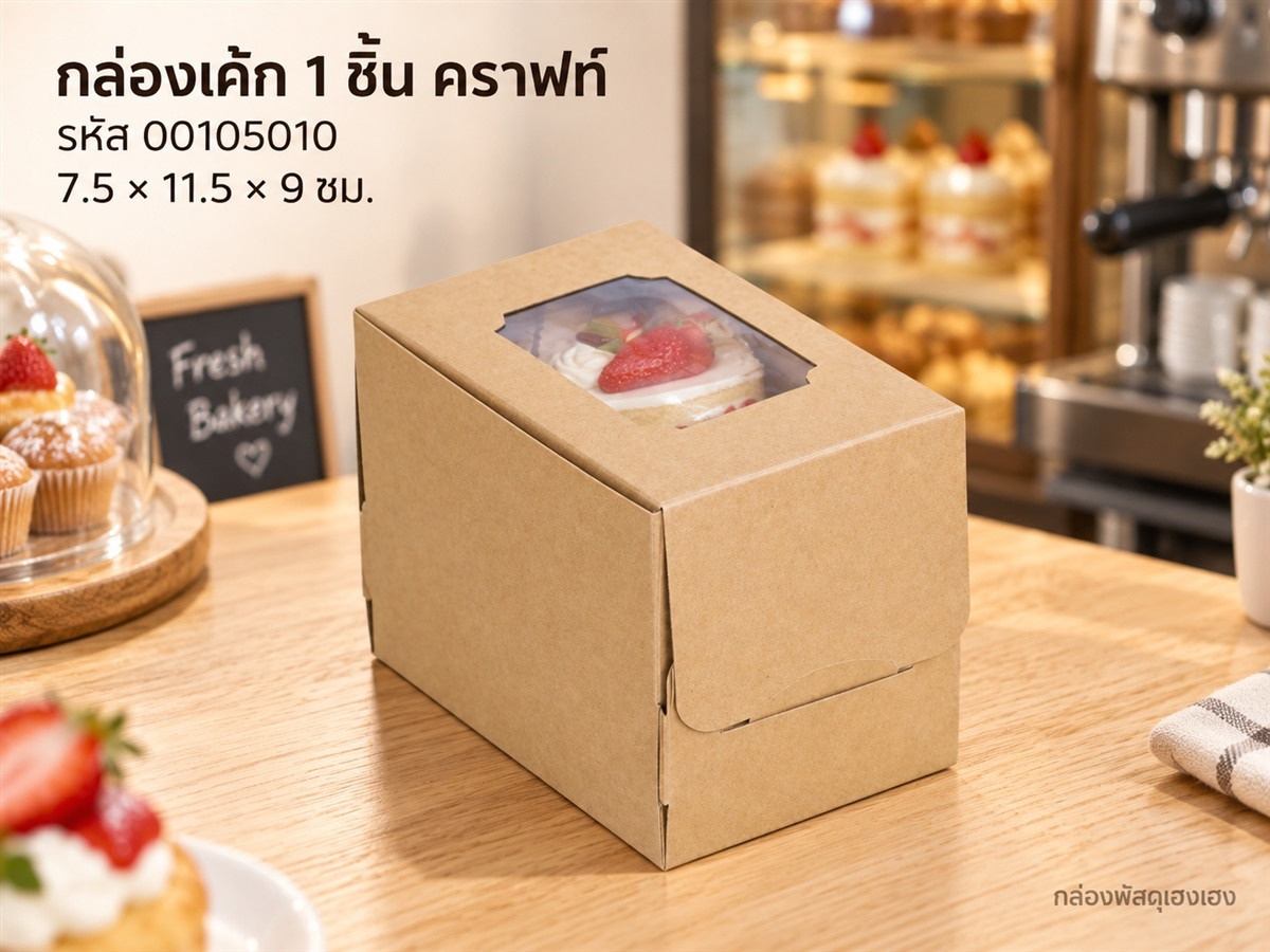กล่องเค้ก 1 ชิ้น คราฟ 7.5*11.5*9 ซม.