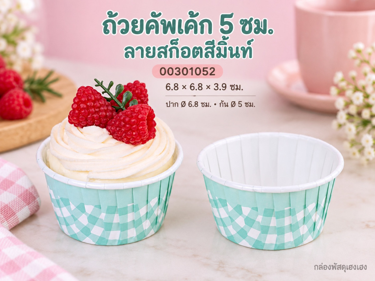 ถ้วยคัพเค้ก 5 ซม. ลายสก็อตสีมิ้นท์ 6.8x6.8x3.9 ซม.