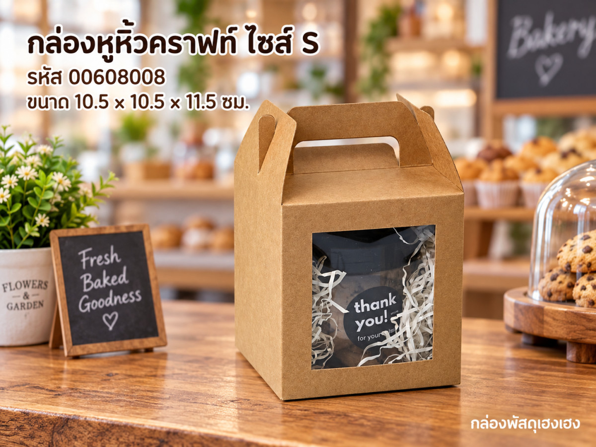 กล่องหูหิ้วคราฟท์ ไซส์ S ขนาด 10.5 x10.5 x11.5 ซม.