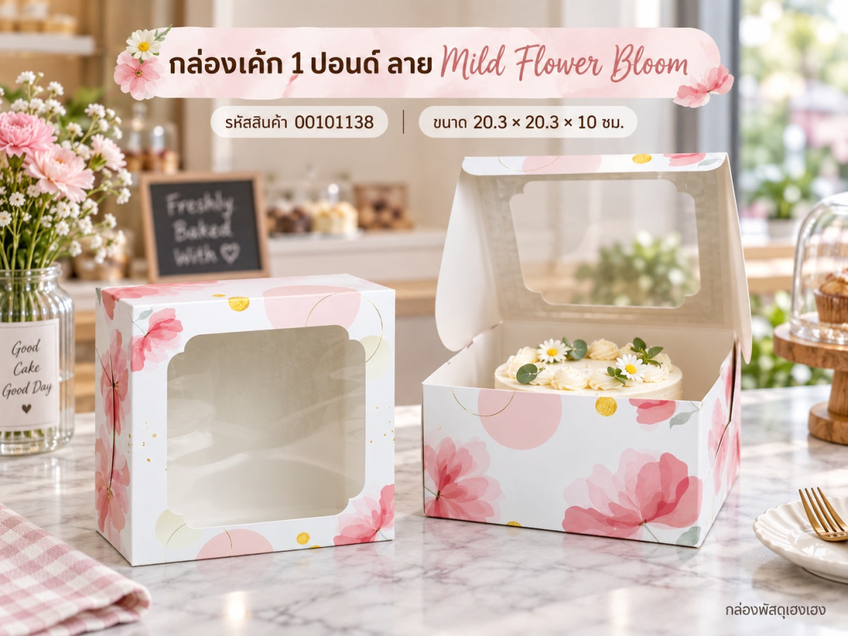 กล่องเค้ก 1 ปอนด์ ลาย Mild Flower Bloom 20.3x20.3x10 ซม.
