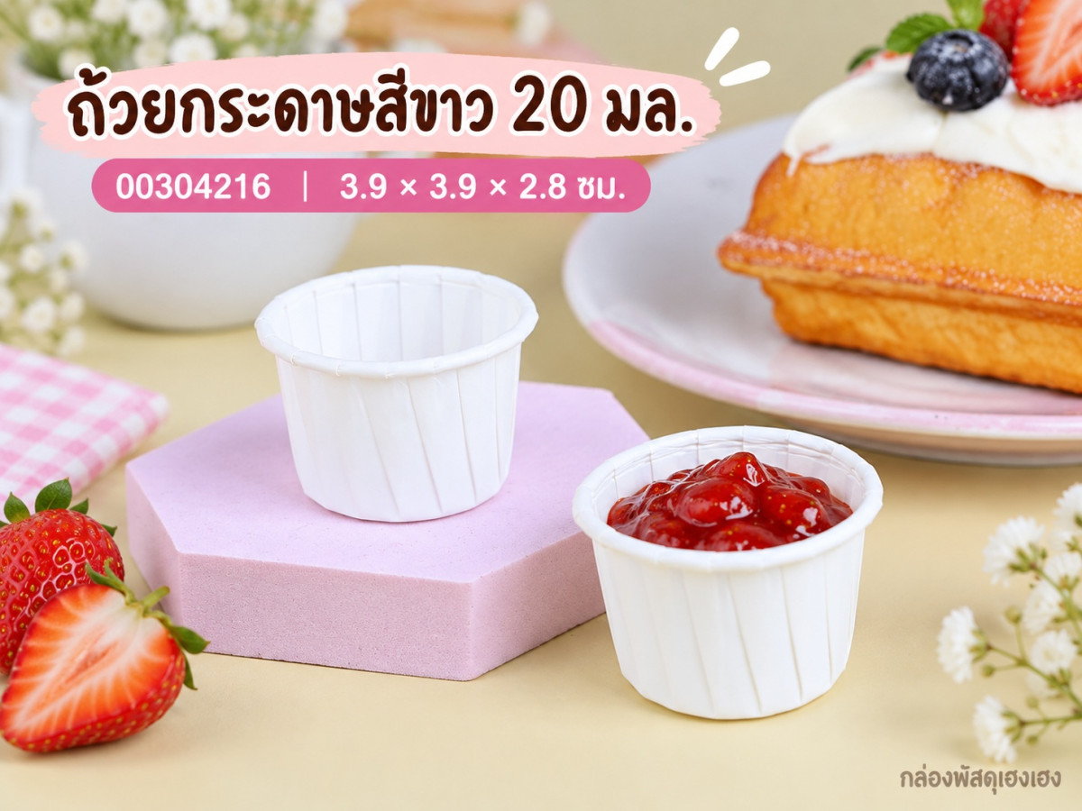 ถ้วยกระดาษ สีขาว ขนาด 20 ml 3.9x3.9x2.8 ซม.