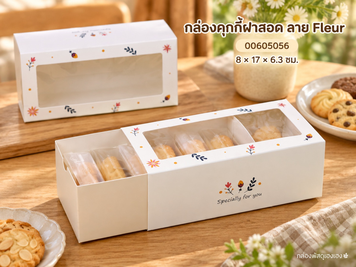 กล่องคุกกี้ฝาสอด ลาย Fleur 8x17x6.3 ซม.