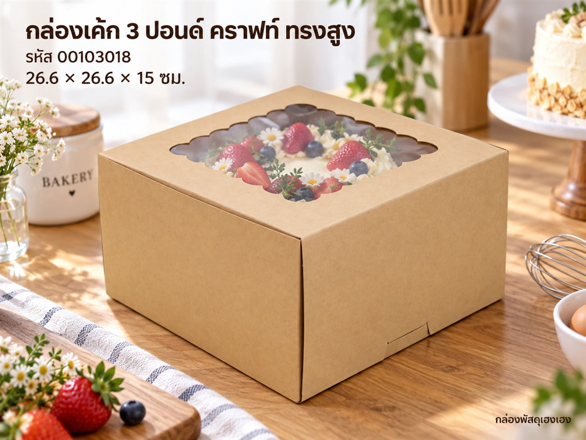 กล่องเค้ก 3 ปอนด์กระดาษคราฟ(ทรงสูง)