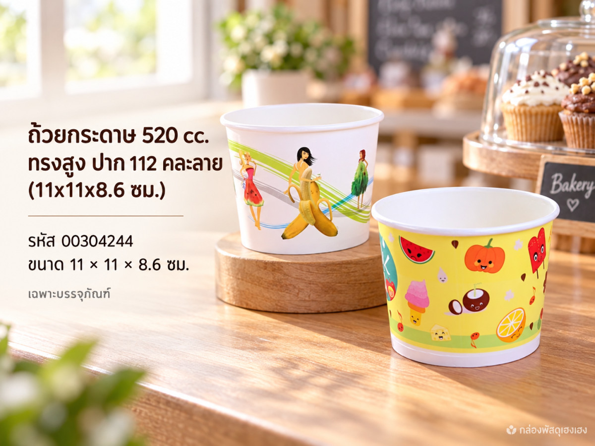 ถ้วยกระดาษ 520 cc. ทรงสูง ปาก 112 คละลาย (11x11x8.6 ซม.)
