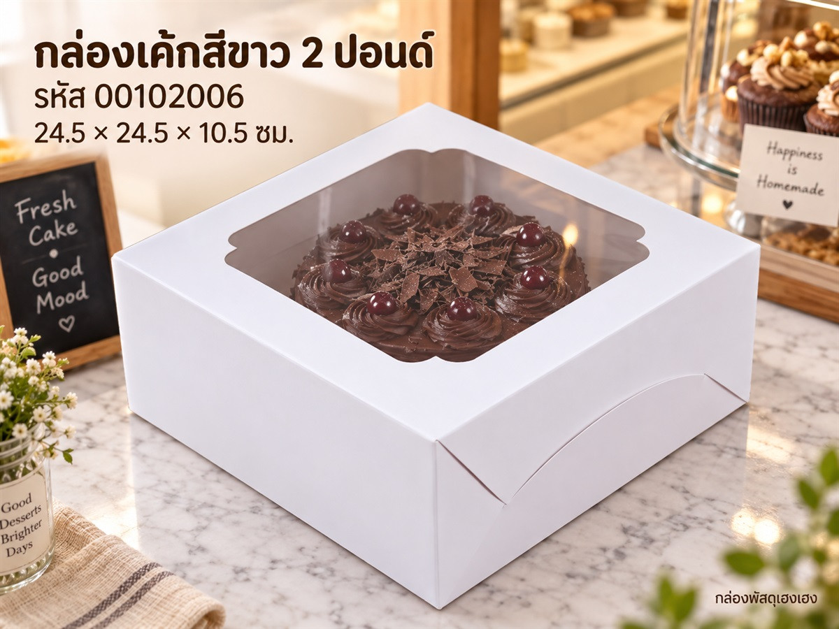 กล่องเค้กสีขาว 2 ปอนด์ ขนาด 24.5*24.5*10.5 ซม.
