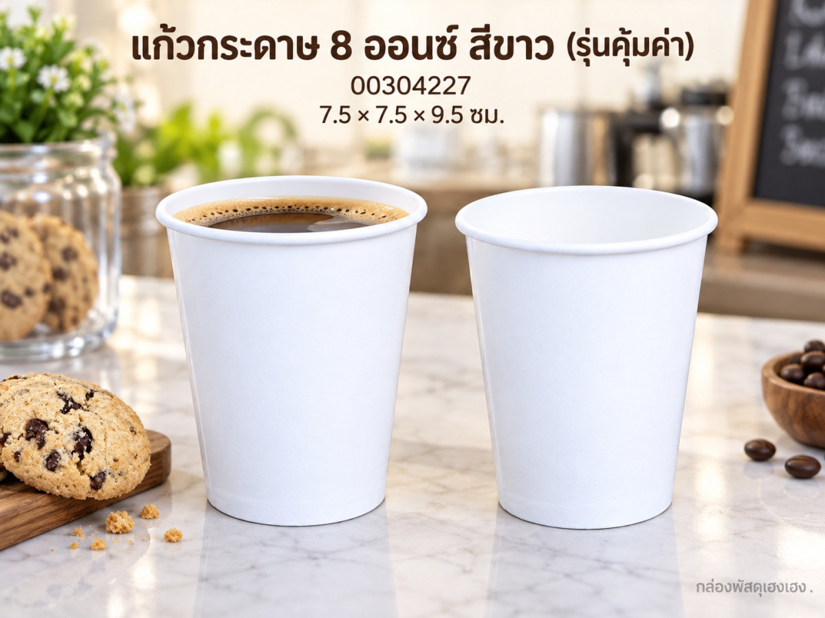 แก้วกระดาษ 8.0 oz. สีขาว (รุ่นคุ้มค่า) 7.5x7.5x9.5 ซม.
