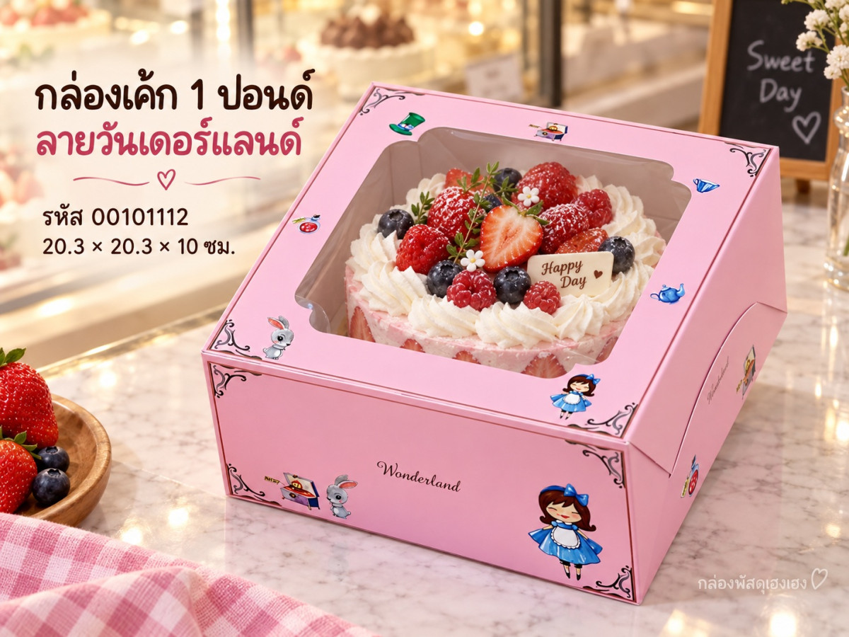 กล่องเค้ก 1 ปอนด์ ลายวันเดอร์แลนด์ 20.3x20.3x10 ซม.