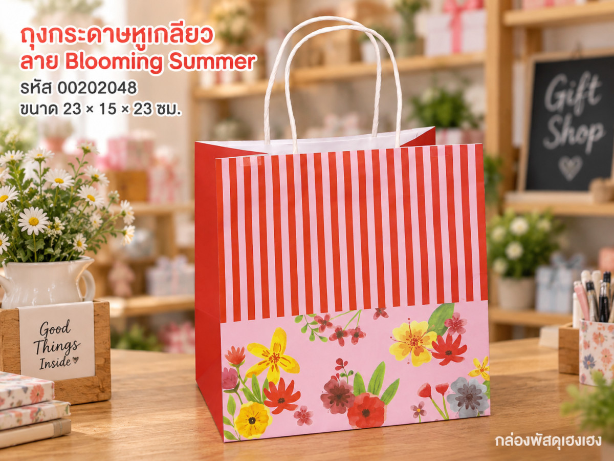 ถุงกระดาษหูเกลียว พิมพ์ลาย Blooming Summer 23x15x23 ซม.