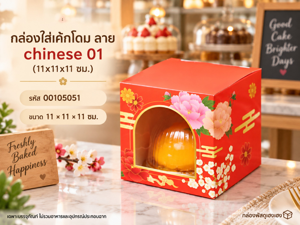 กล่องใส่เค้กโดม ลาย chinese 01 (11x11x11 ซม.)