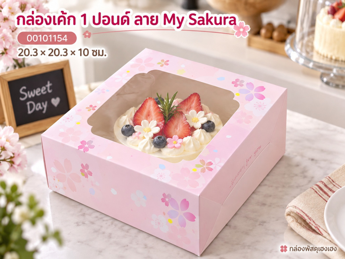 กล่องเค้ก 1 ปอนด์ ลาย My Sakura 20.3x20.3x10 ซม.