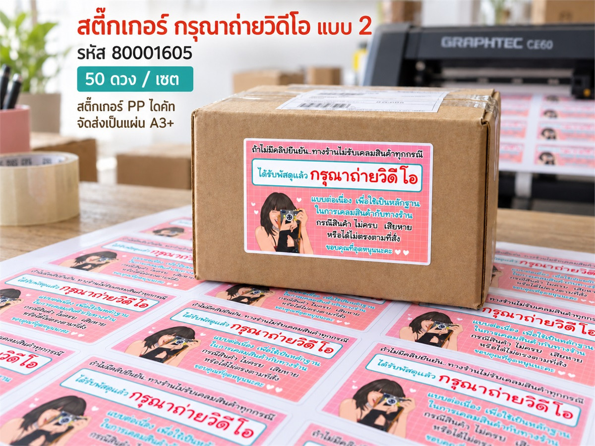 สติ๊กเกอร์กรุณาถ่ายวีดีโอ-แบบที่ 2 (3.7X5.7 ซม.) 50 ดวง