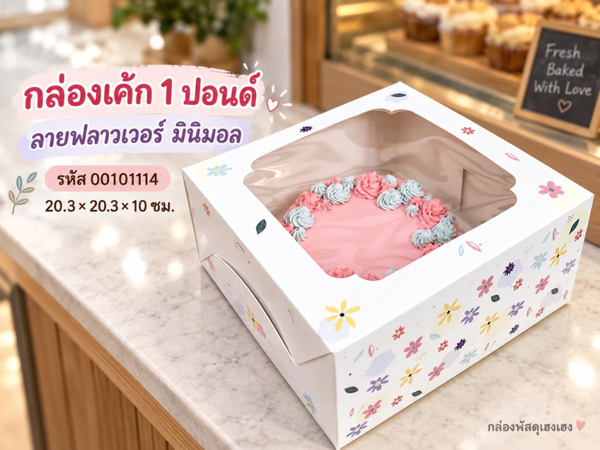 กล่องเค้ก 1 ปอนด์ ลาย flower minimal 20.3x20.3x10 ซม.