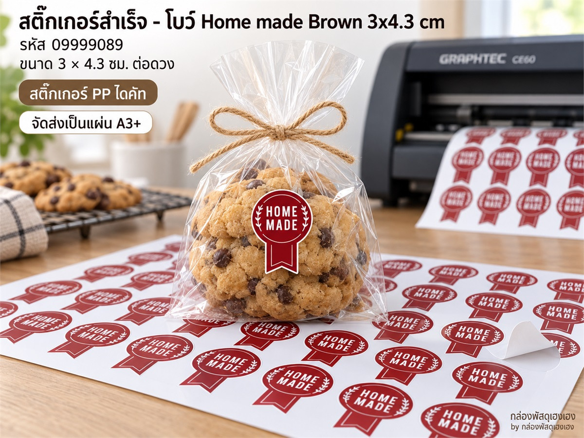 สติ๊กเกอร์สำเร็จ - โบว์ Home made Brown 3x4.3 cm