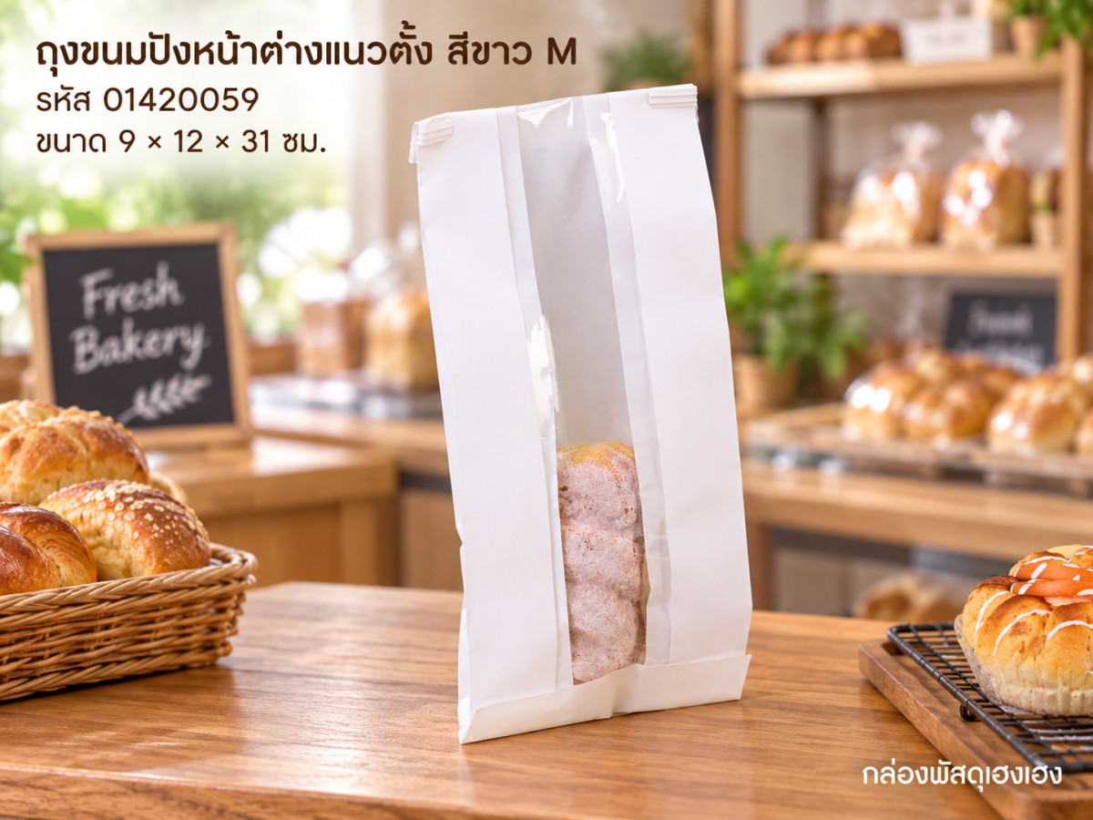 ถุงขนมปัง หน้าต่างแนวตั้ง สีขาว M (9x12x31 ซม.)
