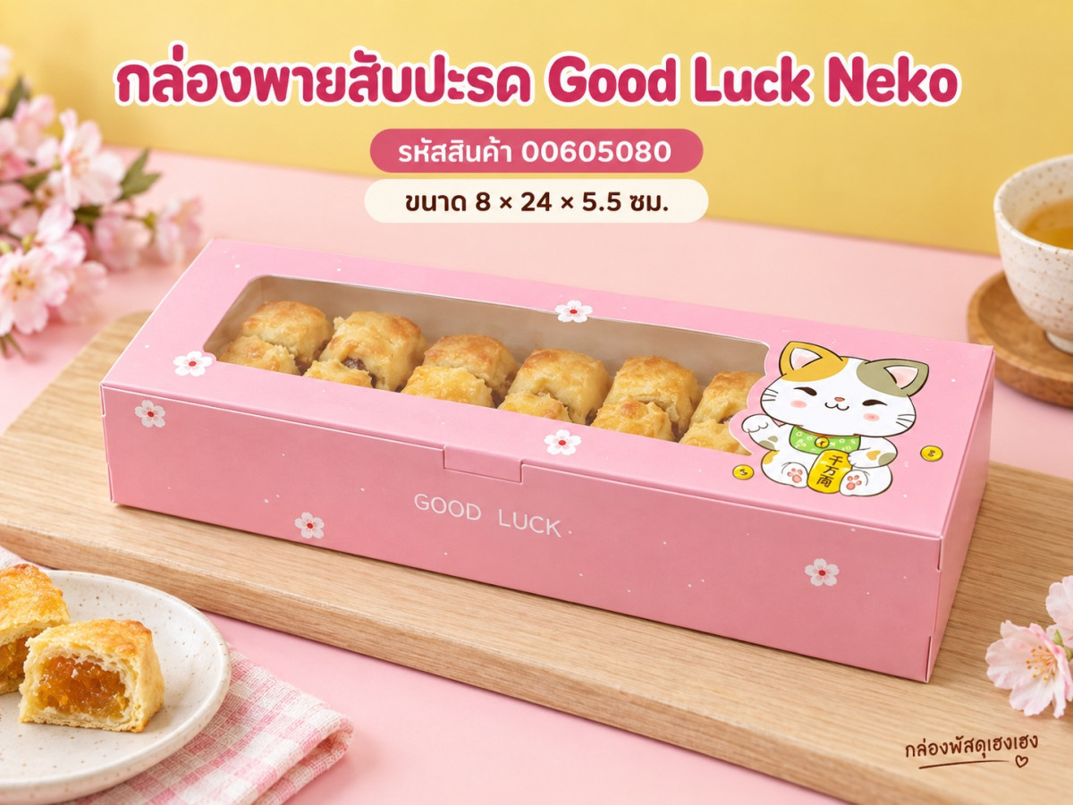 กล่องพายสับปะรด ลาย Good Luck Neko 8x24x5.5 ซม.