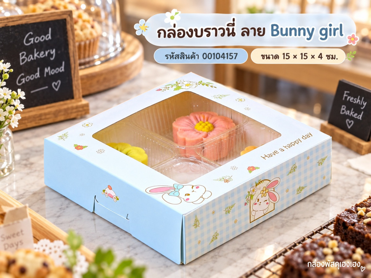 กล่องบราวนี่ ลาย Bunny girl 15x15x4 ซม.