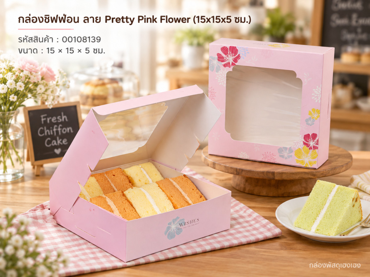 กล่องชิฟฟ่อน ลาย Pretty Pink Flower (15x15x5 ซม.)