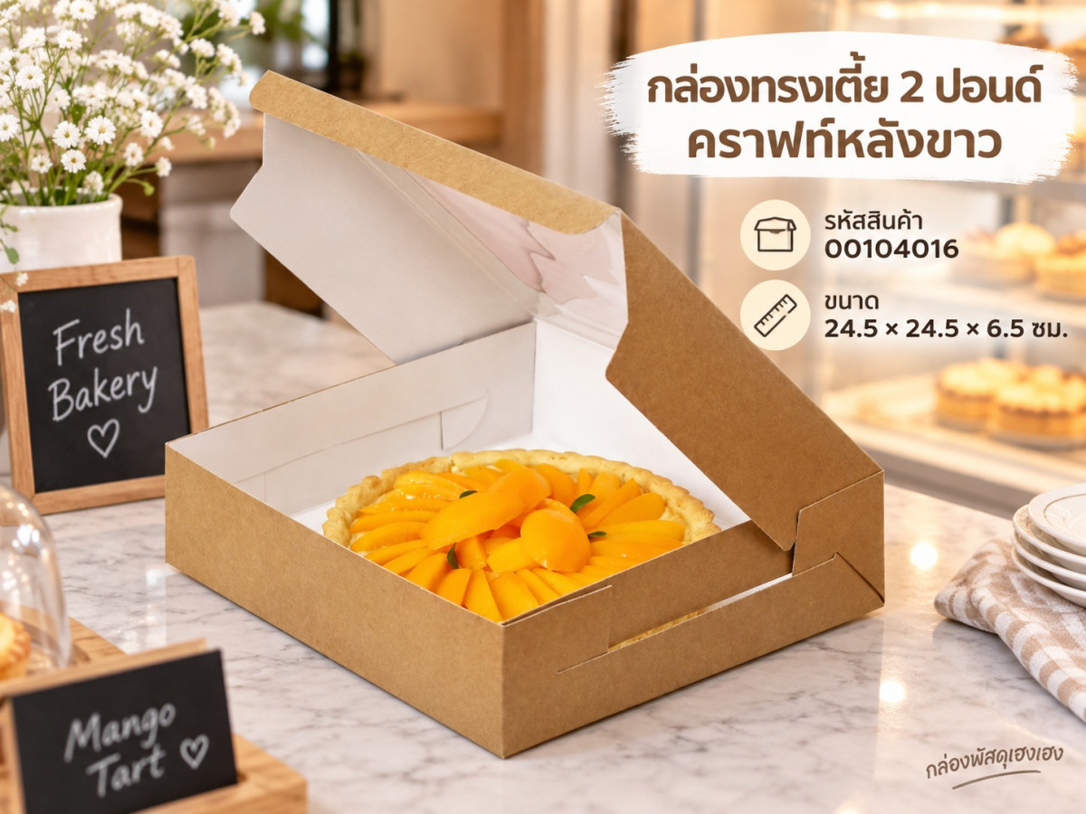 กล่องทรงเตี้ย 2 ปอนด์ คราฟท์หลังขาว 24.5x24.5x6.5 ซม.