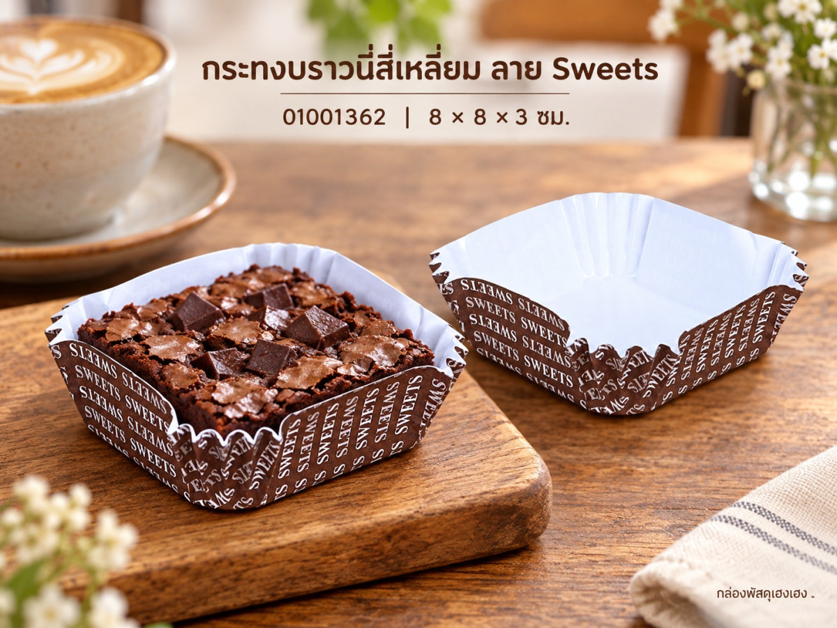 กระทงบราวนี่สี่เหลี่ยม ลาย Sweets 8x8x3 ซม.
