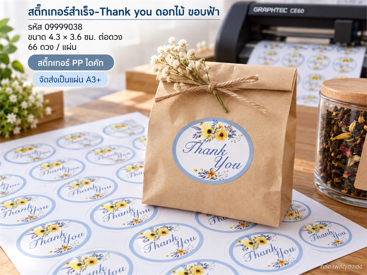 สติ๊กเกอร์สำเร็จ-Thank you ดอกไม้ ขอบฟ้า