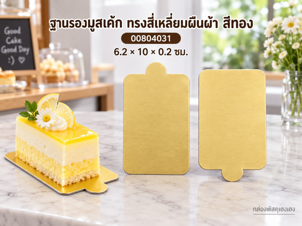 ฐานรองมูสเค้ก ทรงสี่เหลี่ยมผืนผ้า สีทอง 6.2x10x0.2 ซม.