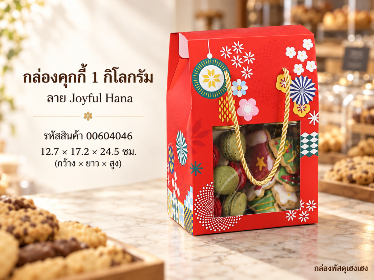 กล่องคุกกี้ 1 กิโลกรัม ลาย Joyful Hana 12.7x17.2x24.5 ซม.