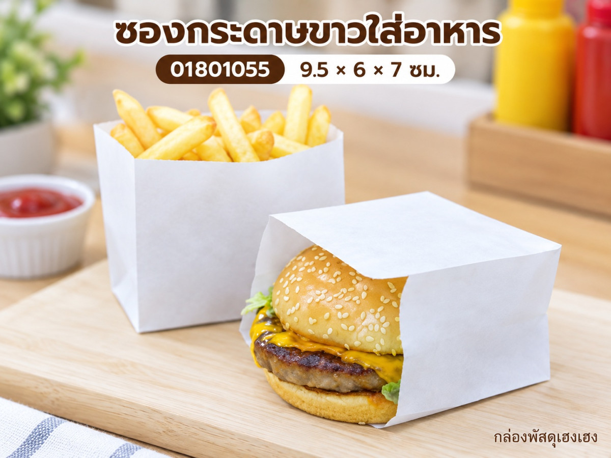 ซองกระดาษขาวใส่อาหาร 9.5x6x7 ซม.