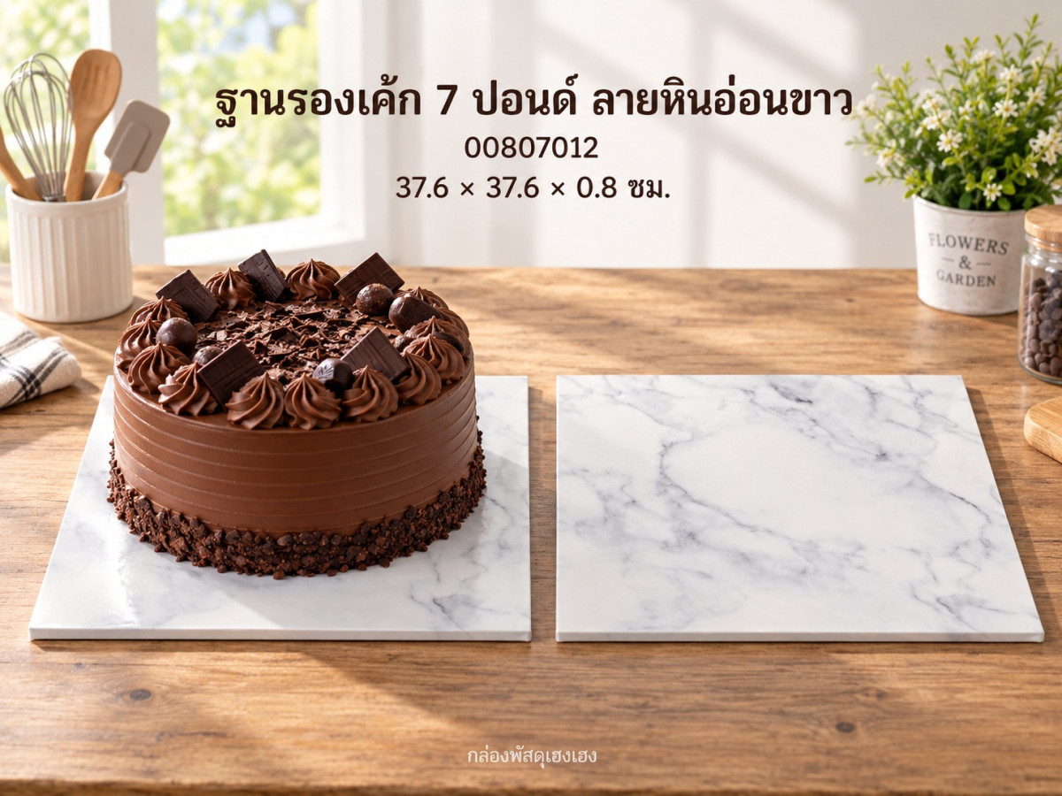 ฐานรองเค้ก 7 ปอนด์ แบบหนา ลายหินอ่อนขาว 37.6x37.6x0.8 ซม.