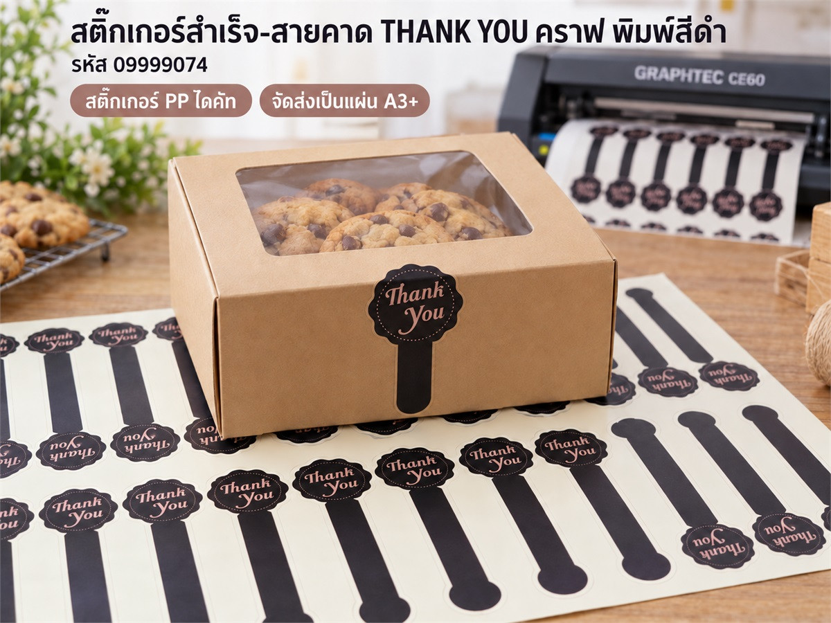 สติ๊กเกอร์สำเร็จ-สายคาด THANK YOU คราฟ พิมพ์สีดำ