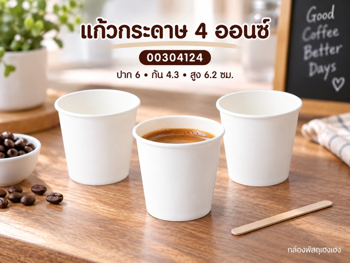 แก้วกระดาษ 4 ออนซ์ 6.0x6.0x6.2 ซม.