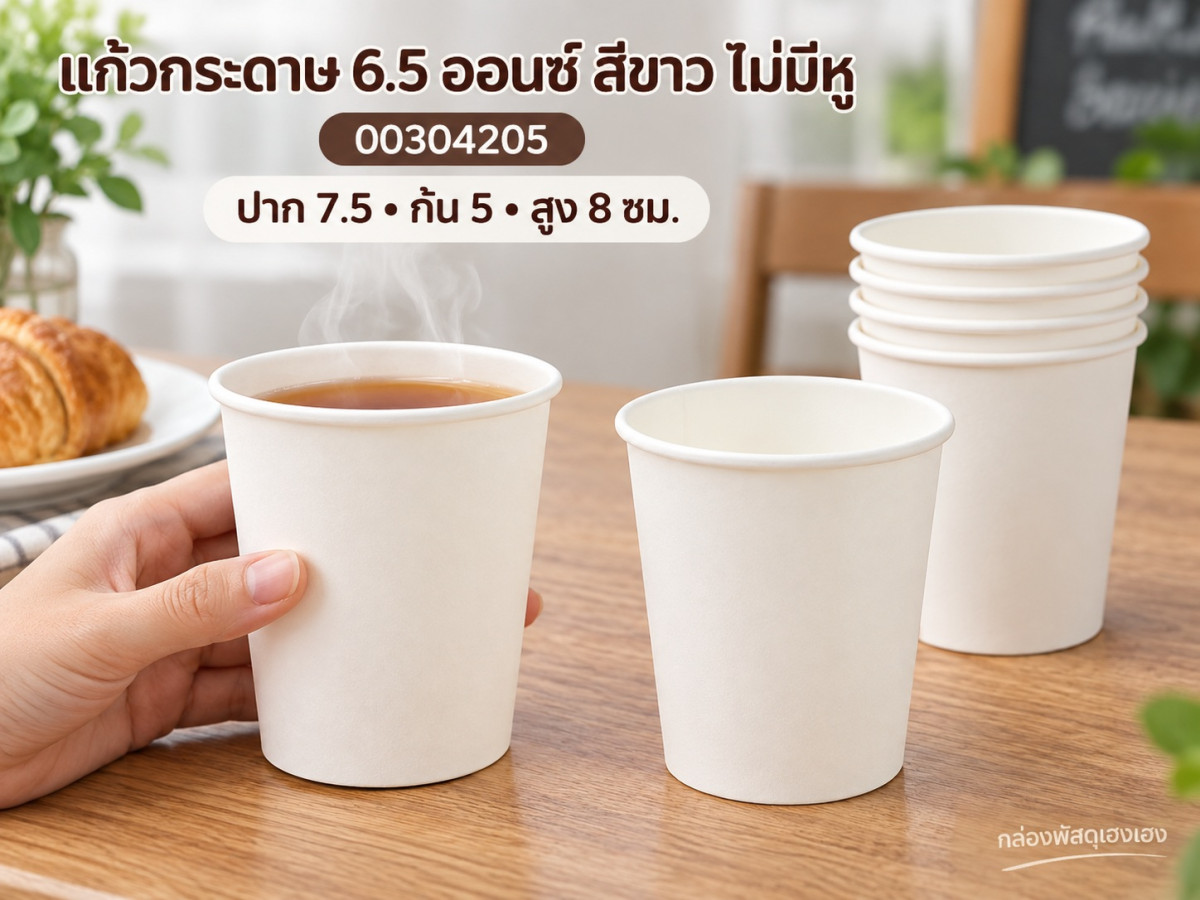 แก้วกระดาษ 6.5 oz ไม่มีหู สีขาว 7.5x7.5x8 ซม.