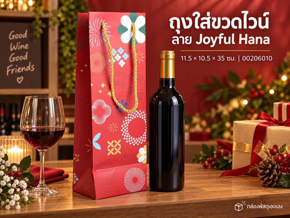 ถุงใส่ขวดไวน์ ลาย Joyful Hana 11.5x10.5x35 ซม.