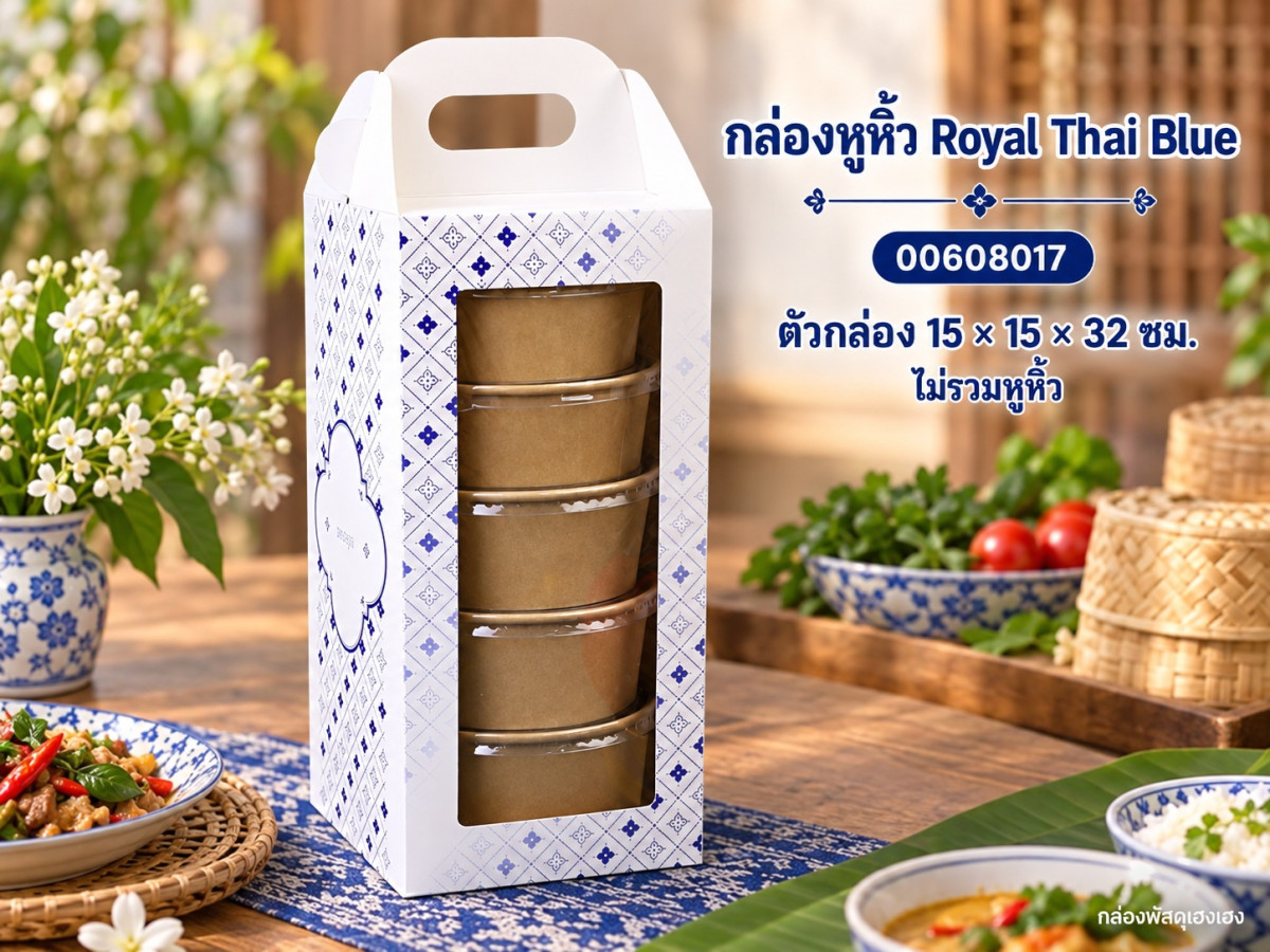 กล่องหูหิ้ว ลาย Royal Thai Blue 15x15x32 ซม.